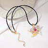 Summer Beach Starfish Transparent Glass Pendant Black Waxed Cord Necklaces for Women FS-WG29C72-02-2