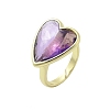 Heart Brass Natural Amethyst Finger Rings RJEW-D304-01G-A-2