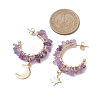 Moon & Star Natural Mixed Gemstone Chip Dangle Half Hoop Earrings EJEW-JE05900-3