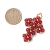 Natural Carnelian Round Beads & Glass Seed Beaded Cross Pendants PALLOY-MZ01151-01-2