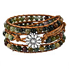 Adjustable Alloy Flower Natural Indian Agate Round Beaded Wrap Bracelets for Women WGB06FC-01-1