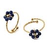 Adjustable 304 Stainless Steel Natural Lapis Lazuli Cuff Open Rings RJEW-P187-01G-03-4