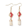 Seed Beaded Rhombus with Tassel Dangle Earrings EJEW-MZ00080-02-1