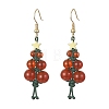 Natural Carnelian & Agate Beaded Christmas Tree Dangle Earrings EJEW-TA00244-1