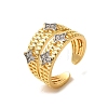 Rack Plating Brass Micro Pave Clear Cubic Zirconia Cuff Rings for Women RJEW-G325-13B-GP-1