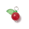 Natural Dyed Malaysia Jade Round Fruit Charms with Glass Leaves PALLOY-JF03401-01-2