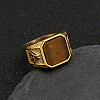 304 Stainless Steel with Natural Tiger Eye Finger Rings FS-WG06E27-01-1