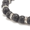Natural Lava Rock Round Beaded Stretch Bracelet with Alloy Skull BJEW-JB07865-01-4