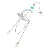 Natural Aquamarine Chips & Brass Moon & 304 Stainless Steel Butterfly Suncatcher HJEW-TA00449-02-3