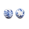 Hand Painted Blue and White Striped Round Porcelain Beads PORC-Q007-01C-3