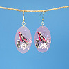 Oval with Bird Pattern Acrylic Dangle Earrings FS-WG54A2C-04-1