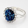 Adjustable Druzy Round Resin Silver Color Plated Brass Finger Rings RJEW-JR00138-02-2