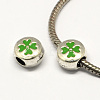 Clover Alloy Enamel Flat Round Large Hole European Beads MPDL-R036-48B-1