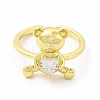 Glass Bear with Heart Open Cuff Ring KK-A180-39G-2