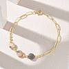 Natural Crazy Agate Faceted Flat Round Beaded Brass Paperclip Chain Bracelets GG-CBA37F5-02G-09-2