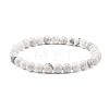 Natural Howlite & Lava Rock Round Beads Stretch Bracelets Set BJEW-JB06982-02-3