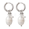 Natural Cultured Freshwater Pearl Rice with Cross Hoop Earrings EJEW-JE06744-3