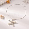 Ocean Starfish Cloth Shell with Rhinestone Pendant White Glass Beaded Necklaces for Women FS-WGEED08-02-1