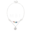 Chakra Gemstone Chip Beaded & Alloy Sun Moon Star Planet Pendant Brass Cable Chain Necklaces for Women NJEW-JN05794-5