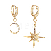 Star and Moon Asymmetrical Dangle Hoop Earrings EJEW-JE04031-02-3