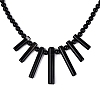 Natural Black Onyx Round Beaded Fan Bib Necklaces NJEW-N064-04A-3