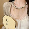 Natural Shell Chip Beaded Alloy Chain Tassel Bib Necklaces for Women WG291D5-01-1