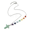 Chakra Natural Green Aventurine Religion Cross Pendant 304 Stainless Steel Cable Chain Necklaces for Women NJEW-JN06268-01-3