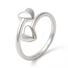 Rack Plating Brass Double Heart Cuff Rings RJEW-R137-02P-3
