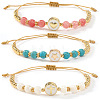 3Pcs Minimalist Adjustable Synthetic Turquoise & Watermelon Stone Glass & Natural Shell Beads Braided Bead Bracelets SR5600-5-5