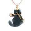 Natural Myanmar Jade Cat Pendant Adjustable Cord Necklaces NJEW-N064-01-1