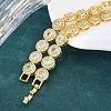 Brass Pave Clear Cubic Zirconia Flat Round Link Chain Necklaces for Women NJEW-A044-01G-3