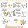 4 Pairs 4 Style Brass Cubic Zirconia Flower Stud Earring Findings EJEW-BBC0001-15-2