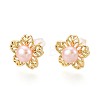 Flower Brass Natural Pearl Stud Earrings PEAR-N017-07F-1