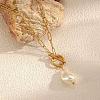 Imitation Pearl Nuggets Pendant Stainless Steel Paperclip Chain OT Necklaces for Women QA2492-2