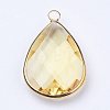 Golden Tone Brass Glass Teardrop Pendants X-GLAA-M006-A-18G-2