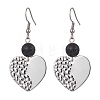 304 Stainless Steel Geometry Dangle Earrings with Natural Lava Rock Round Beaded EJEW-JE05610-4