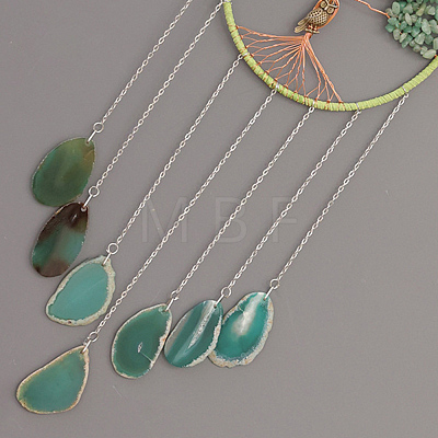 Brass Wire Wrapped Natural Green Aventurine Chips Tree of Life Pendant Decorations HJEW-D302-03-1