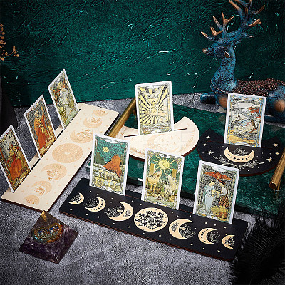 Gorgecraft 4Pcs 4 Style Wood Candle Holders & Tarot Card Stands DJEW-GF0001-47B-1