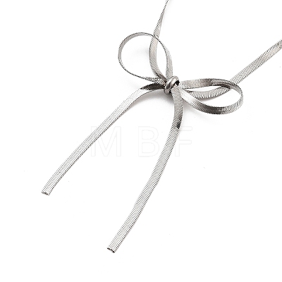 304 Stainless Steel Flat Snake Chain Bowknot Pendant Necklaces for Women NJEW-Z050-01P-02-1