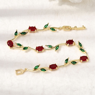 Leaf Brass Micro Pave Cubic Zirconia Link Chain Bracelets for Women LS-BJEW-D455-01G-04-1