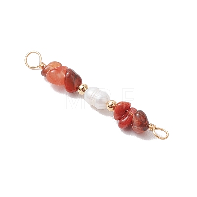 Natural Mixed Stone Chip & Natural Cultured Freshwater Pearl Rice Beaded Connector Charms PALLOY-JF03707-1