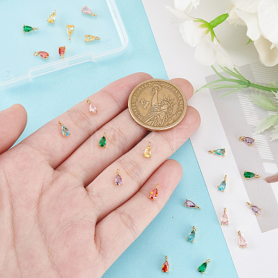 24Pcs 6 Colors  Golden Brass Micro Pave Cubic Zirconia Charms KK-GA0001-68-1