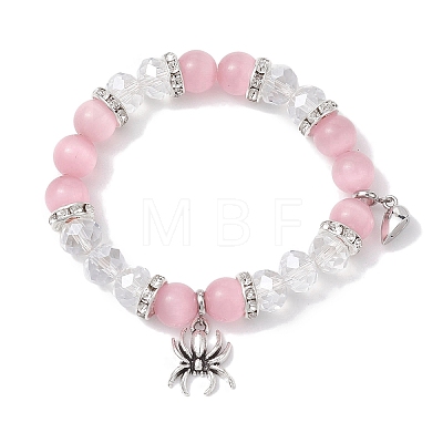 2Pcs 10mm Round Blue Cat Eye & Pink Cat Eye & Faceted Glass Beaded Stretch Bracelet Sets for Lover BJEW-JB10325-01-1