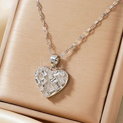 Elegant Brass Pave Clear Cubic Zirconia Heart Pendant Necklaces for Women UX5572-1-1