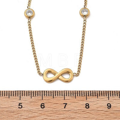 304 Stainless Steel Clear Cubic Zirconia Infinity Link Chain Necklaces for Women NJEW-C069-01G-1