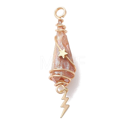 3Pcs 3 Styles Electroplated Natural Quartz Crystal Copper Wire Wrapped Pendants PALLOY-JF02586-07-1