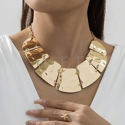 Vintage Boho Alloy & Iron Textured Trapezoid Bib Necklaces for Women WG7697B-02-1