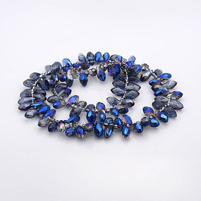 Half Plated Faceted Teardrop Electroplate Glass Pendants Beads Strands GLAA-A023A-HP03-1