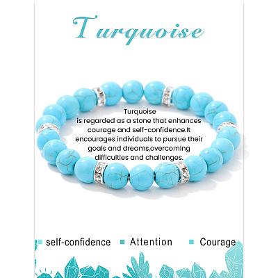 Natural Turquoise Round Beaded Stretch Bracelets for Women Men IS6879-2-1