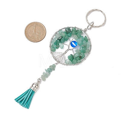 Tree of Life Alloy Natural Green Aventurine & Synthetic Moonstone Keychain KEYC-JKC00987-02-1